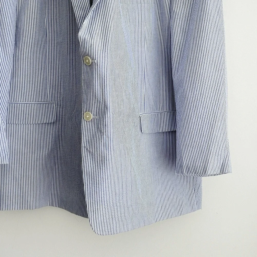 Saddlebred Seersucker Blazer Men 54R Blue White Striped Cotton Sport Coat Jacket